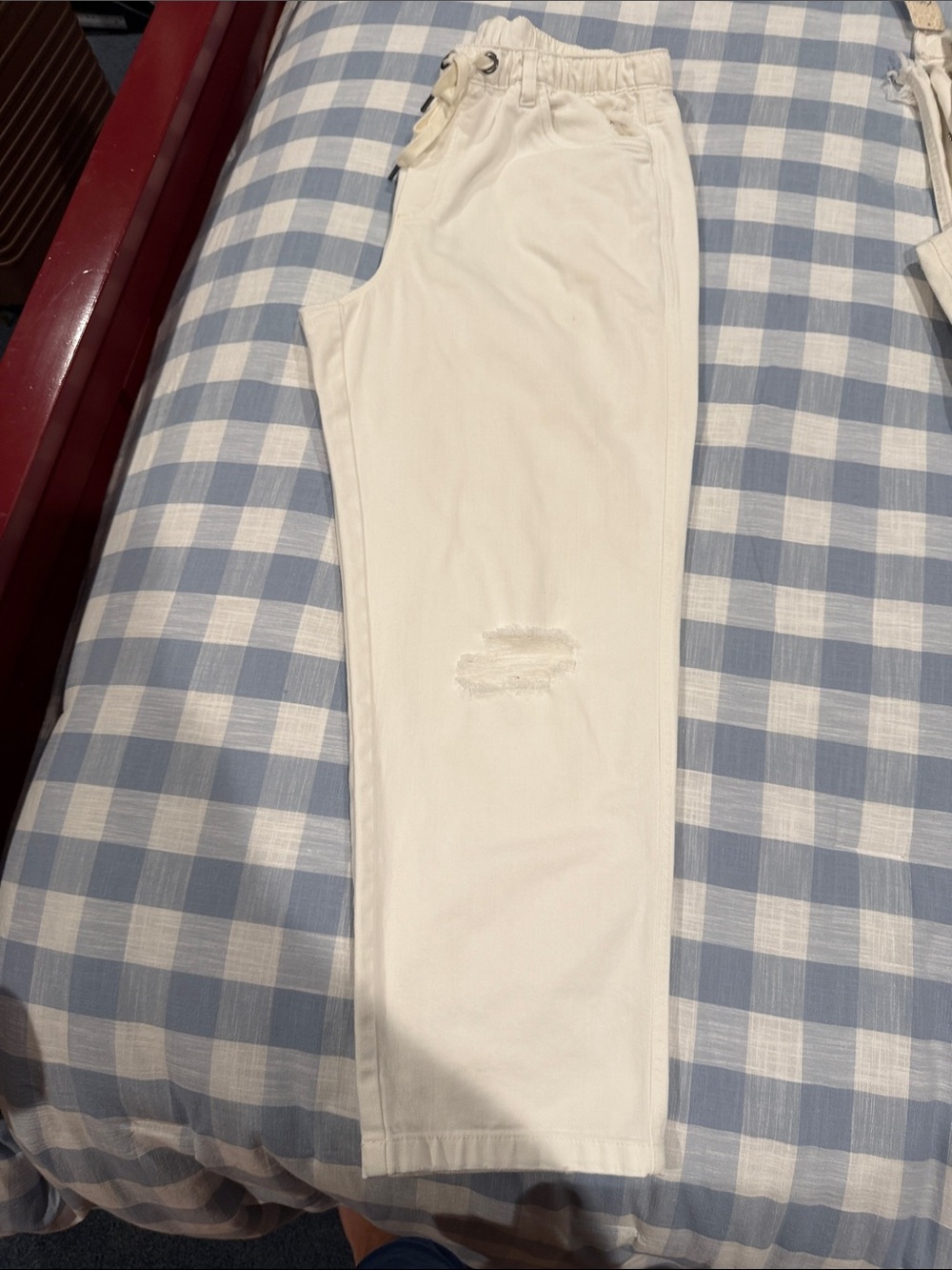 aerie White Distressed Drawstring Jeans